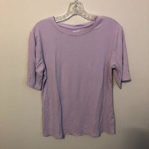 Purple Ribbed Nine West SoftSpun Crew Neck Short Sleeve T-Shirt Top XL